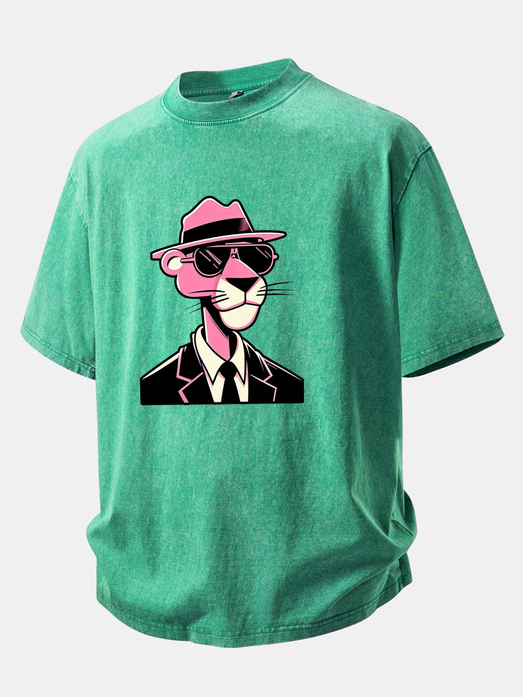 Distressed Pink Panther Print Drop Shoulder T-Shirt for Gentlemen