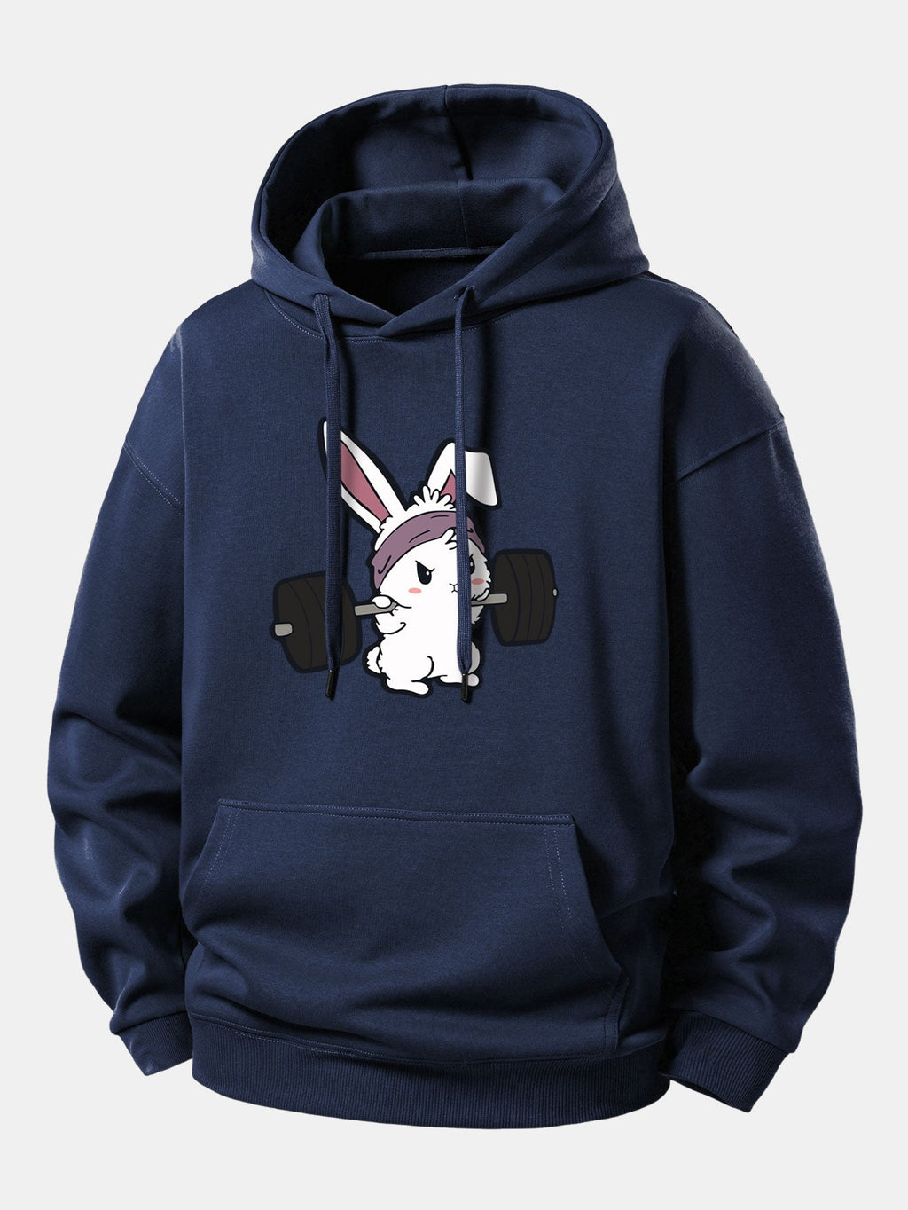 Relaxed Fit Hoodie with Fitness Rabbit Print