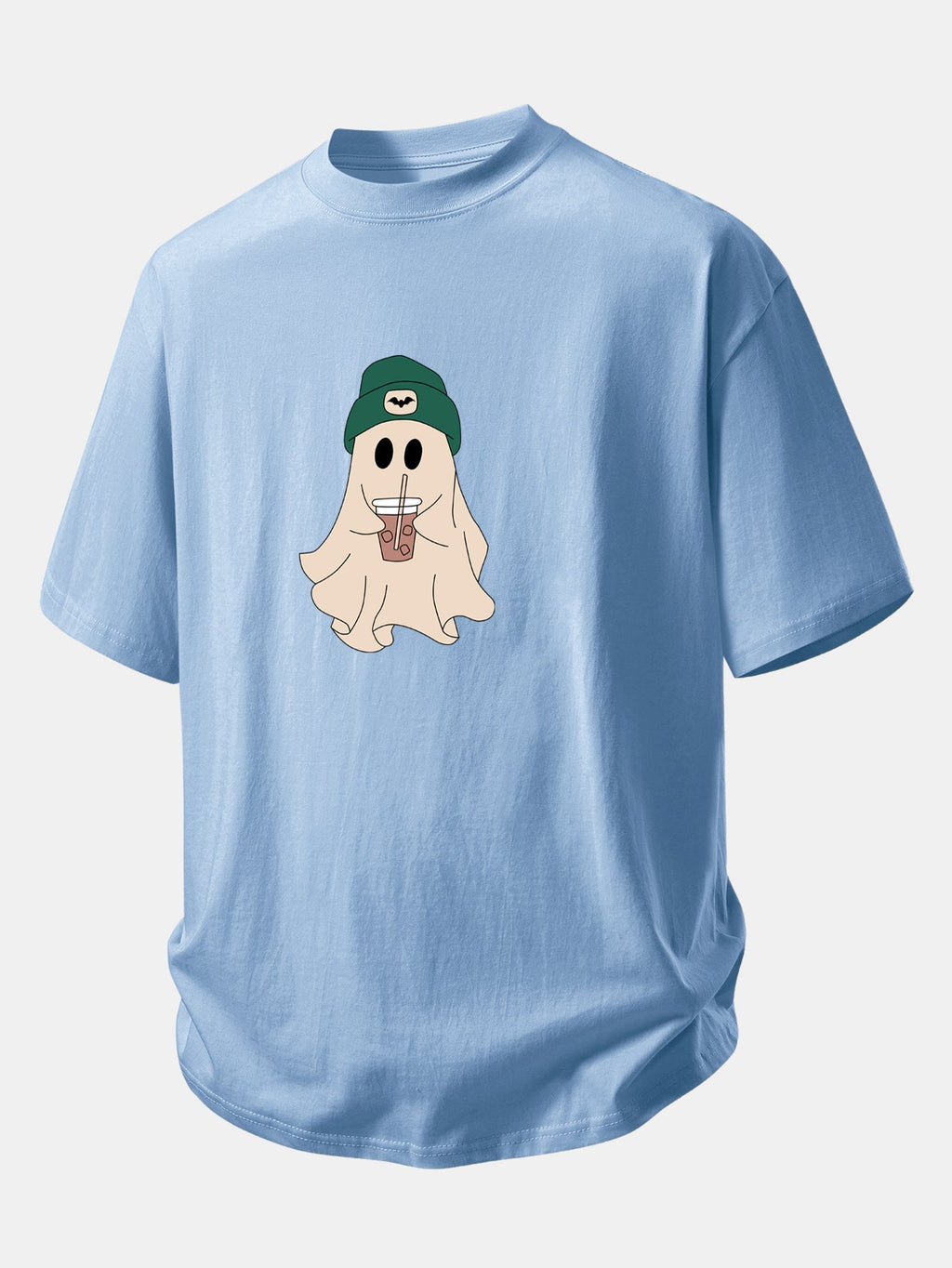 Relaxed Fit Dark Green Ghost Print Cotton T-Shirt