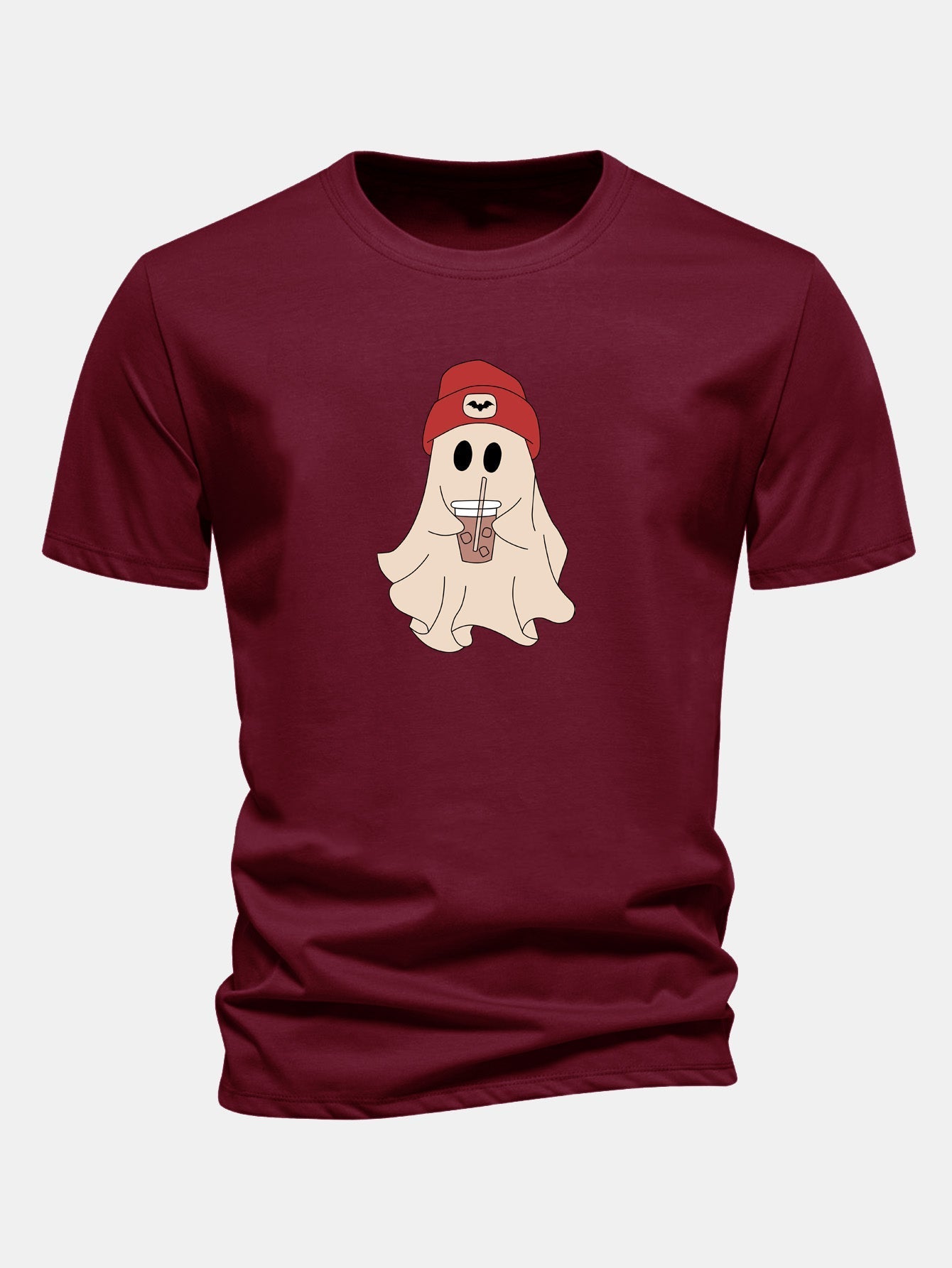 Classic Fit Red Cotton T-Shirt with Ghost Print