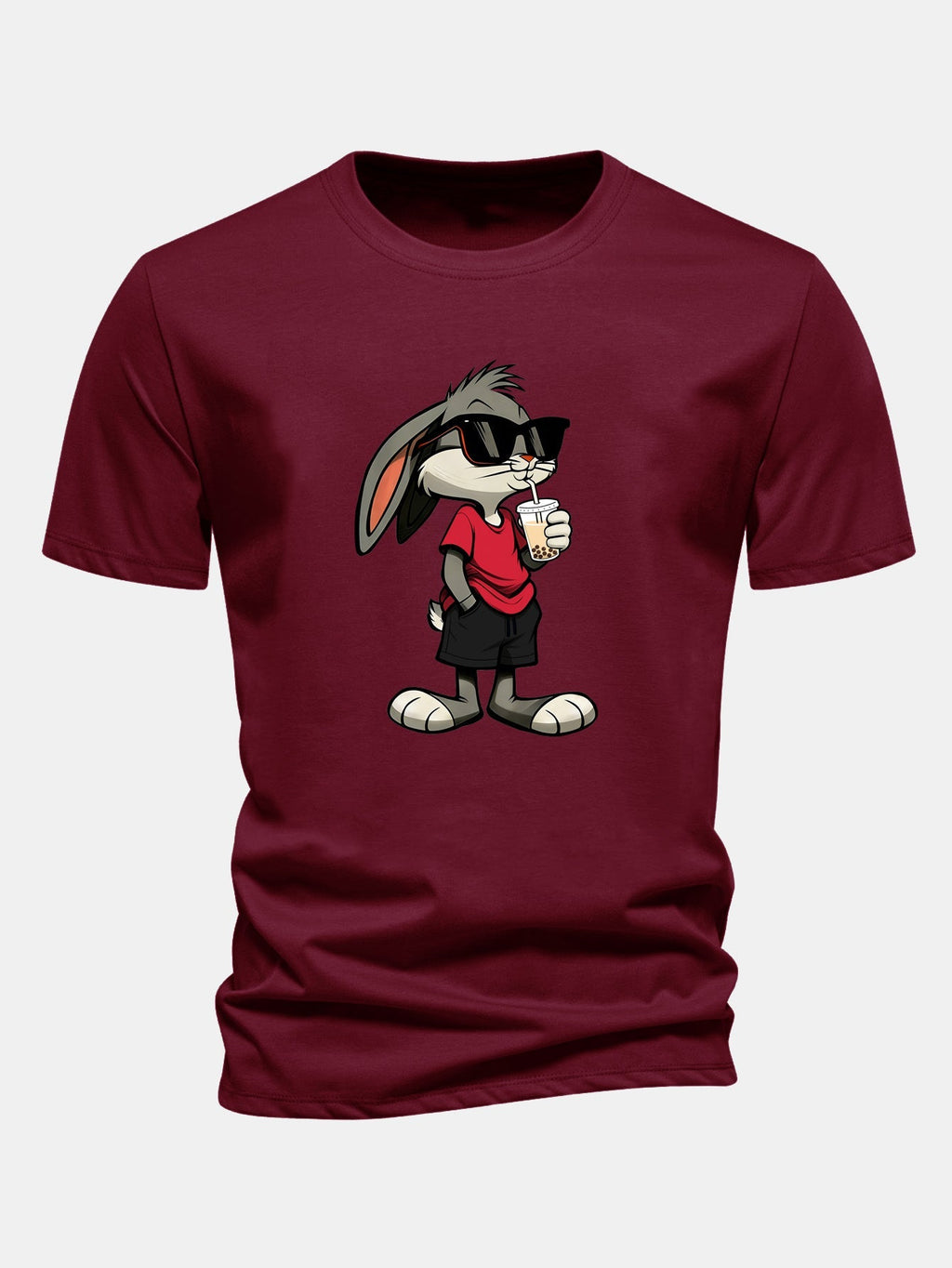 Classic Fit Cotton T-Shirt with Cartoon Rabbit Design