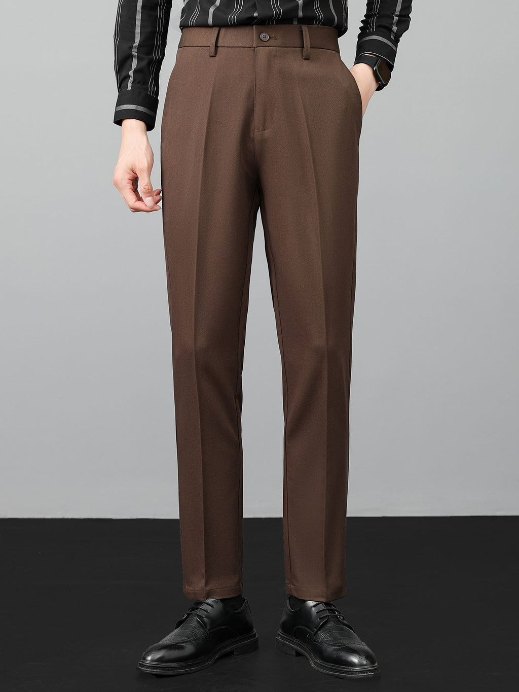 Textured Knit Polo with Contrast Trim & Slim Fit Tapered Trousers