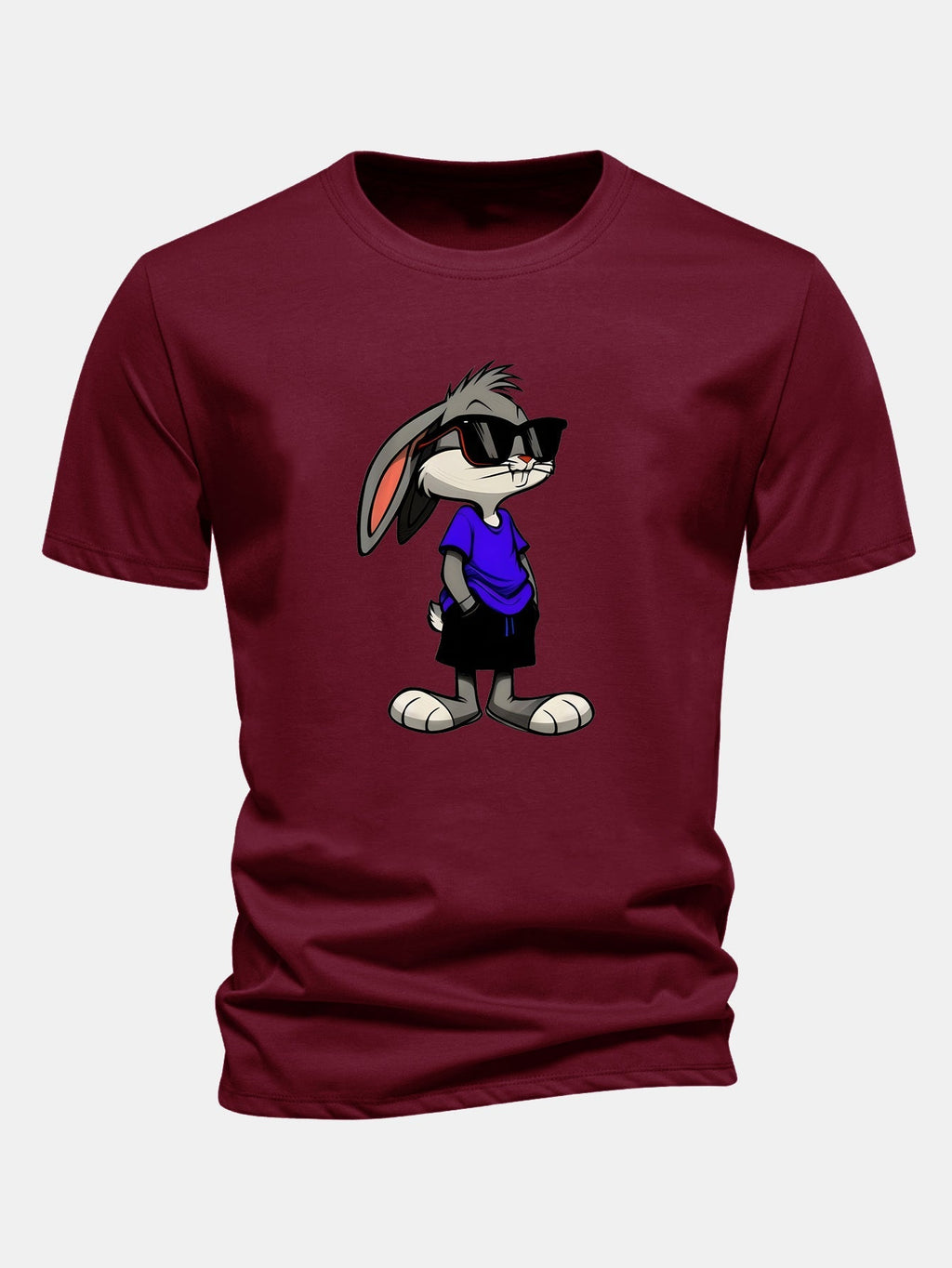 Rabbit Print Cotton T-Shirt in Regular Fit with Sunglasses Design