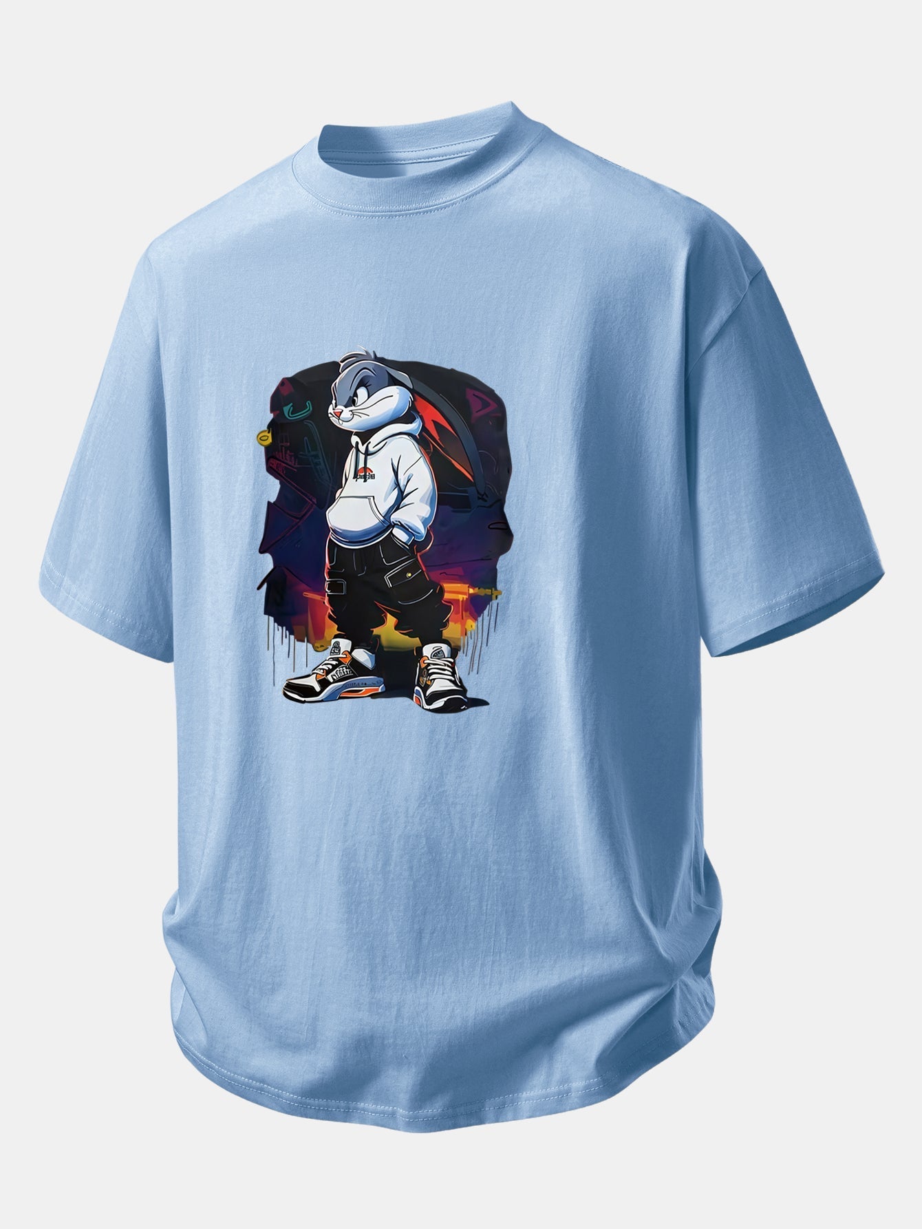 Casual Cartoon Rabbit Graphic Cotton Tee