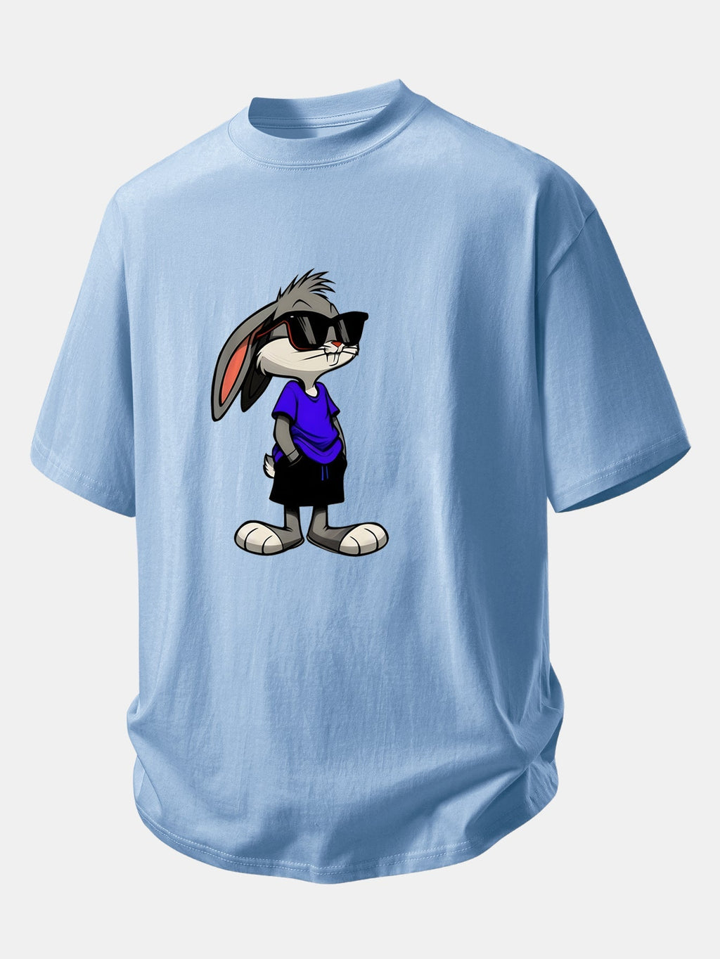 Relaxed Fit Cotton T-Shirt with Rabbit Print Sunglasses Design