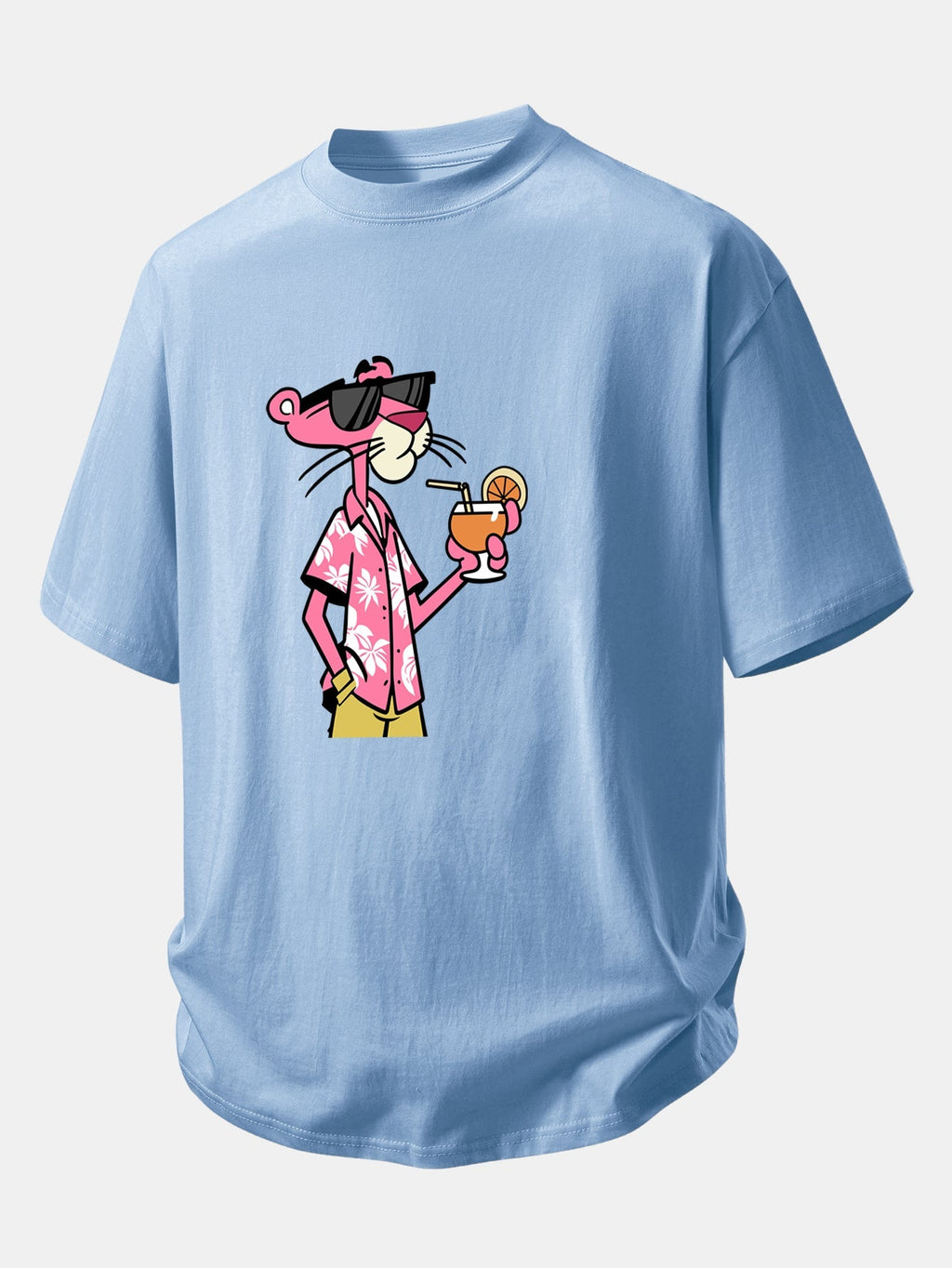 Relaxed Fit Pink Panther Print Cotton Tee for Vacation