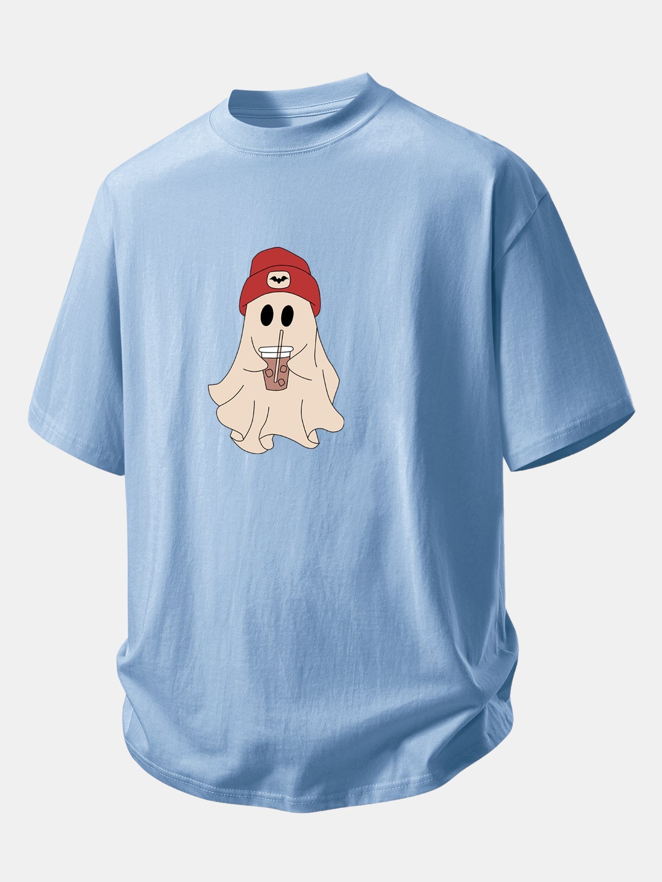 Comfortable Red Ghost Print Cotton T-Shirt