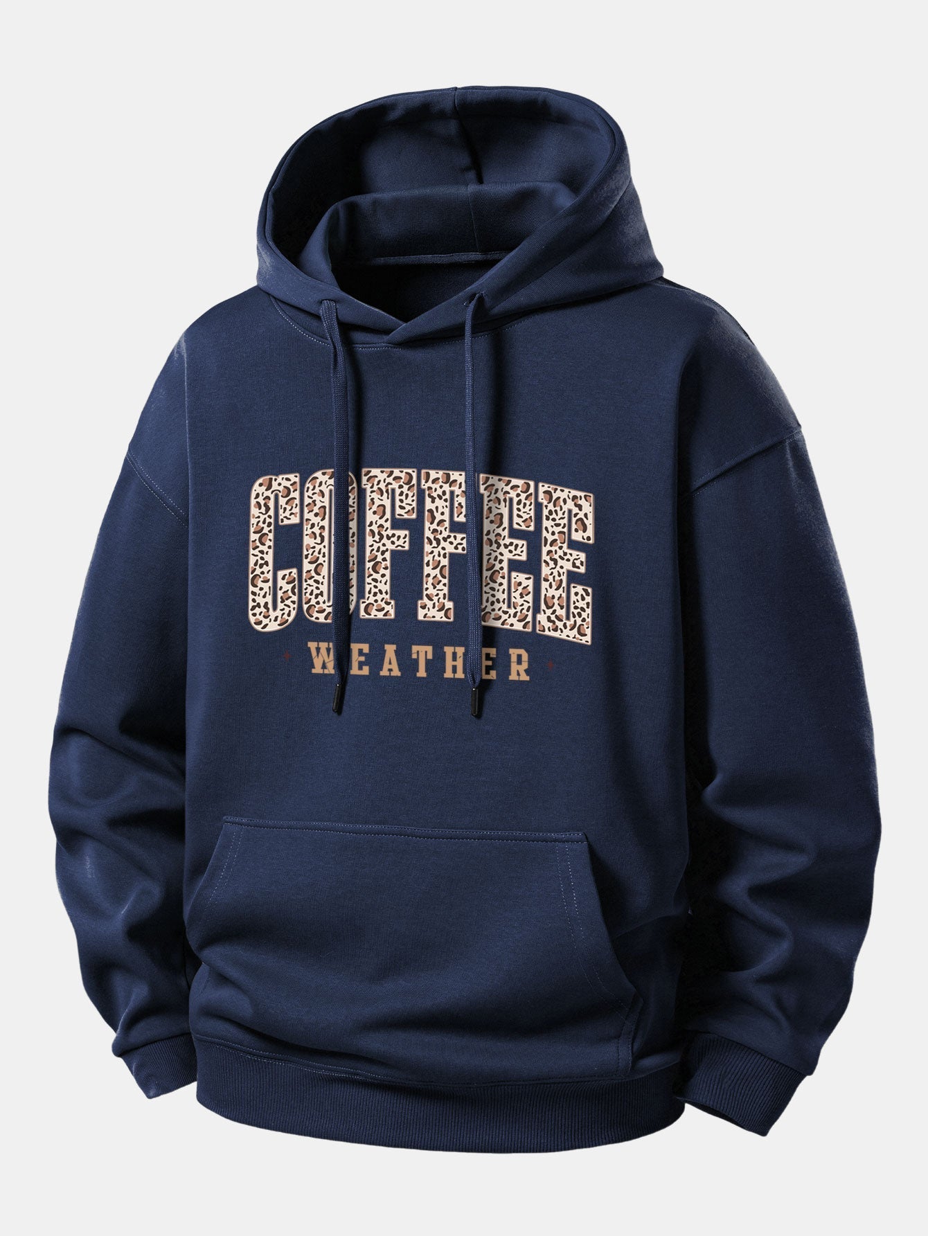 Relaxed Fit Hoodie with Leopard Coffee Weather Print