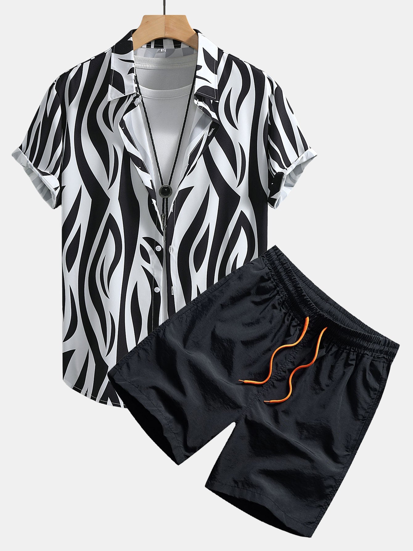 Abstract Print Button-Up Shirt and Swim Shorts Set