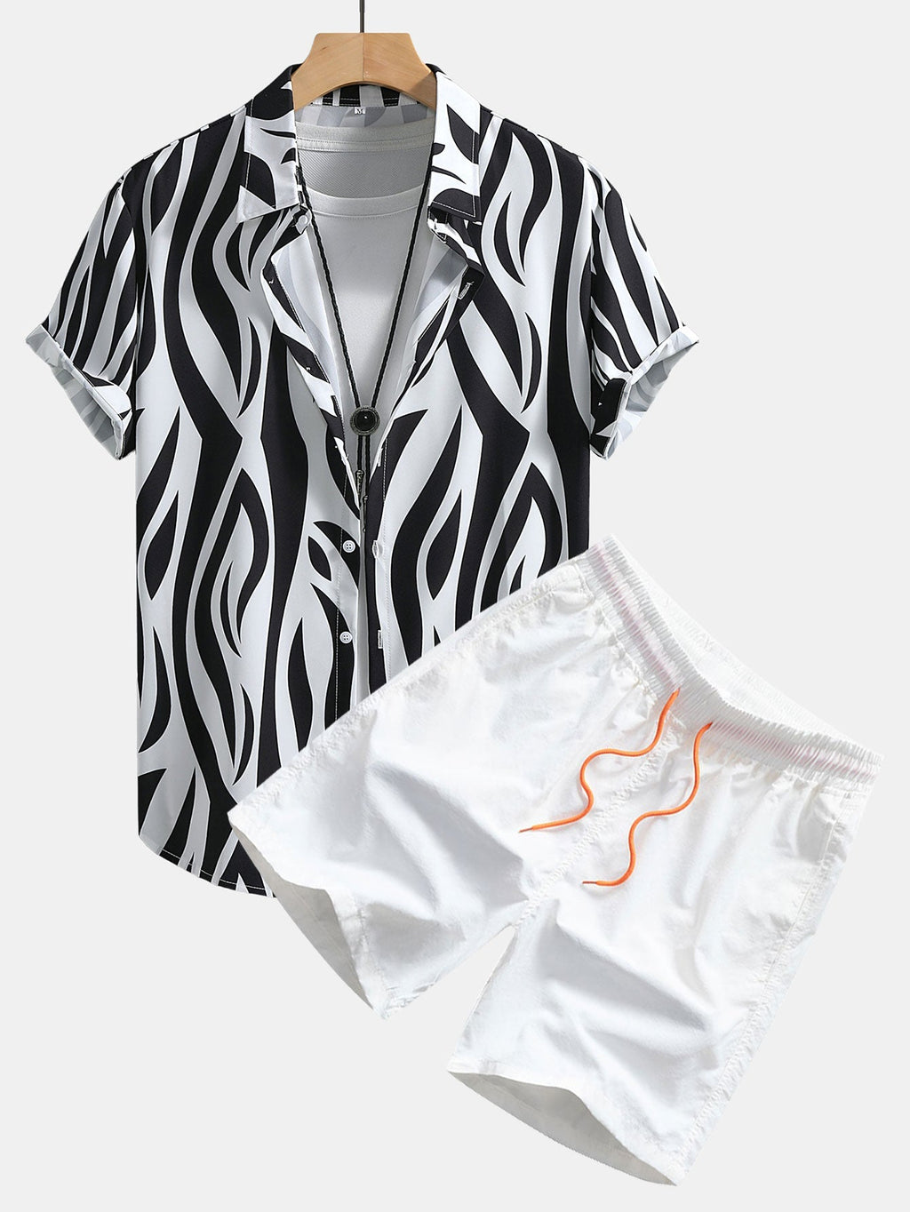 Abstract Print Button-Up Shirt and Swim Shorts Set