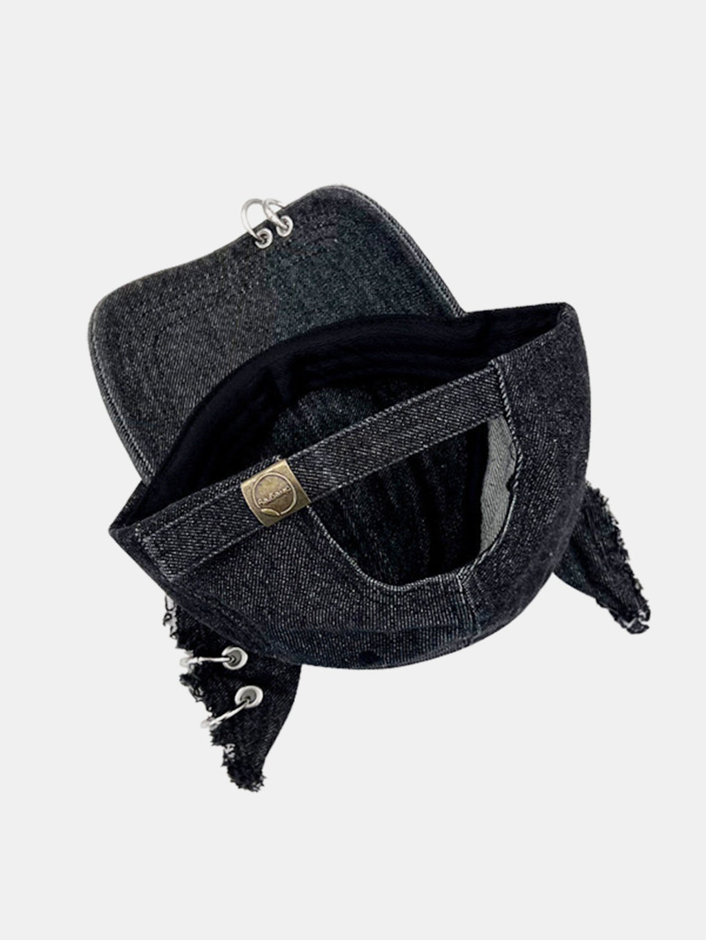 Gothic Western Distressed Denim Cap with Metal Accents