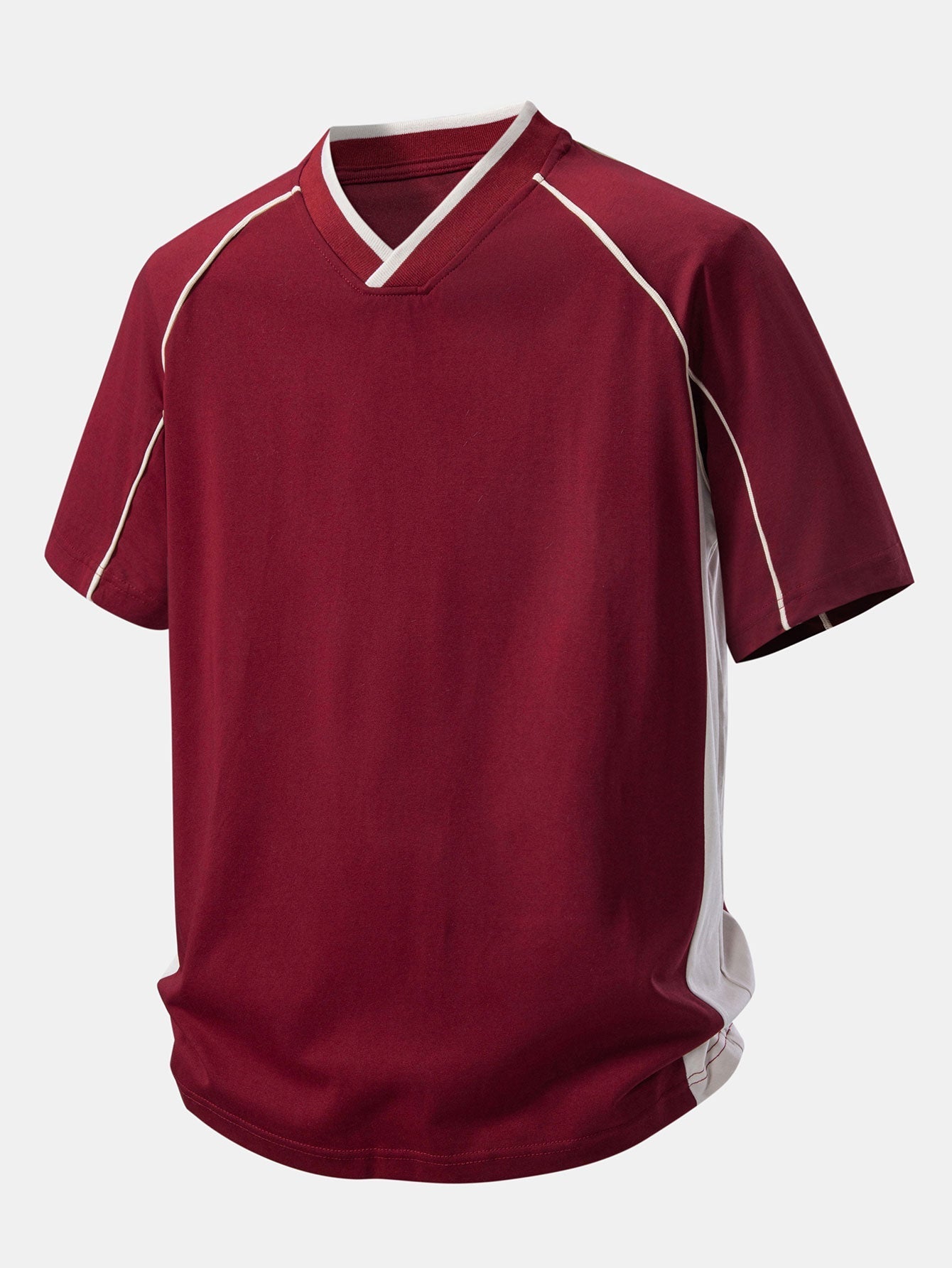 V-Neck Raglan T-Shirt with Contrast Piping