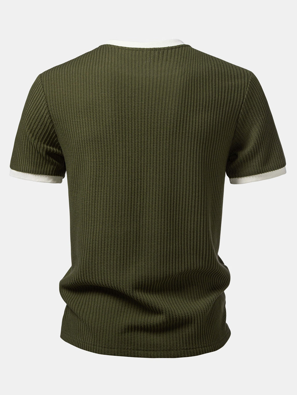 Two-Piece Contrast Waffle Set: T-Shirt with Pocket & Drawstring Knitted Pants