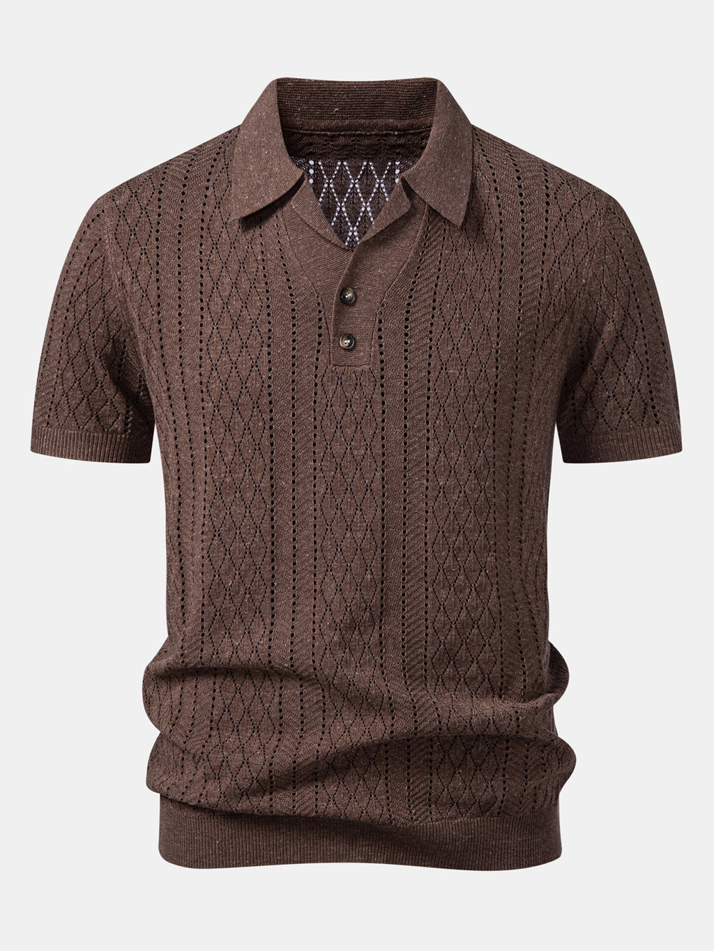 Open Knit Polo with Geometric Design