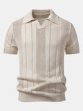Johnny Collar Striped Knit Polo with Open Weave