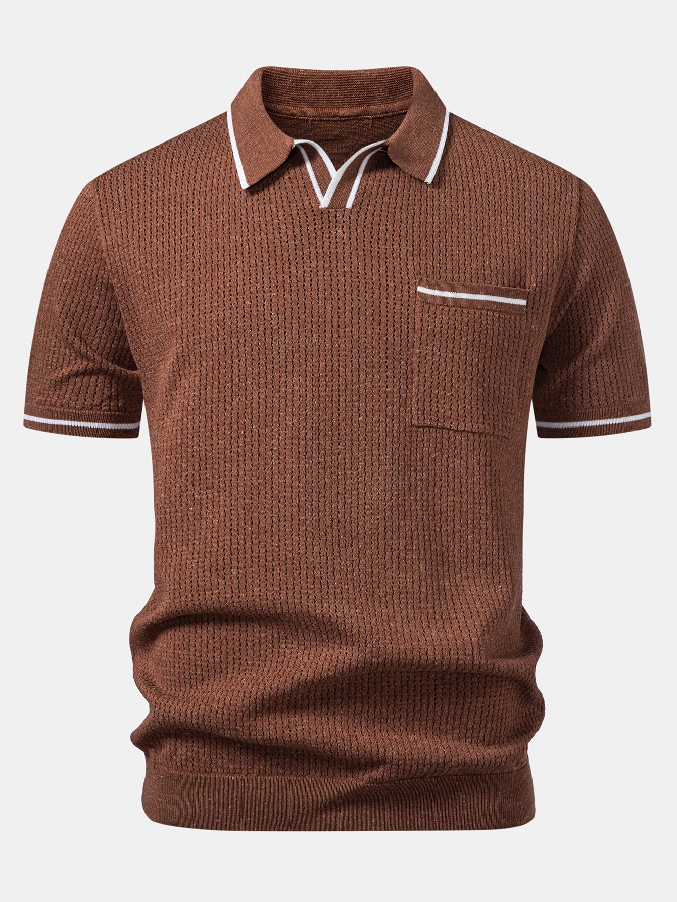 Johnny Collar Knit Polo with Contrast Stripe Trim and Pocket