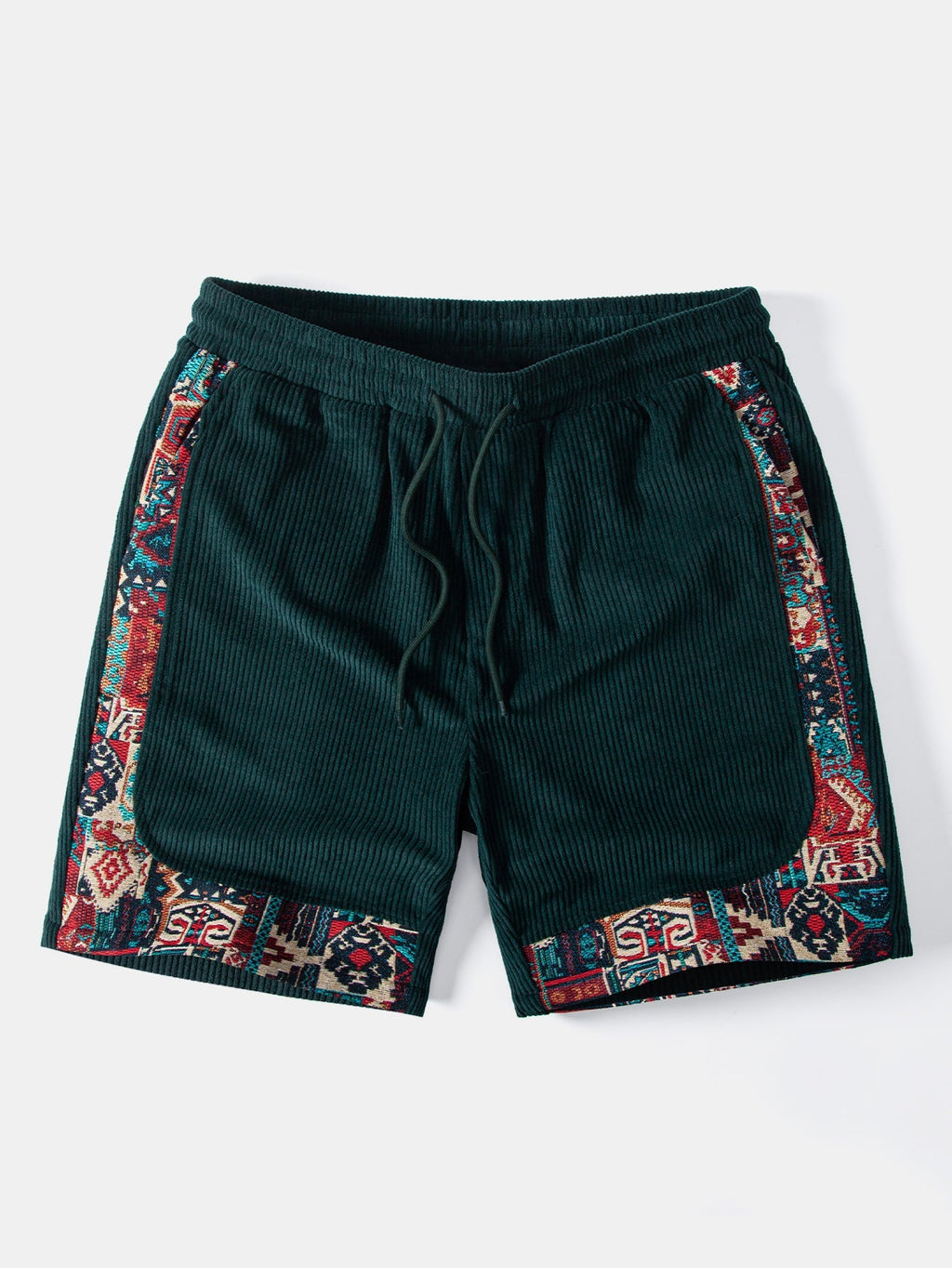 Geometric Jacquard Patchwork Corduroy Shorts with Ethnic Flair