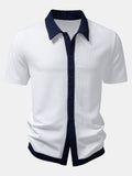 Button-Up Shirt with Contrast Ribbed Design