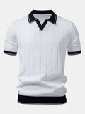 Ribbed Knit Polo with Contrast Trim and Johnny Collar