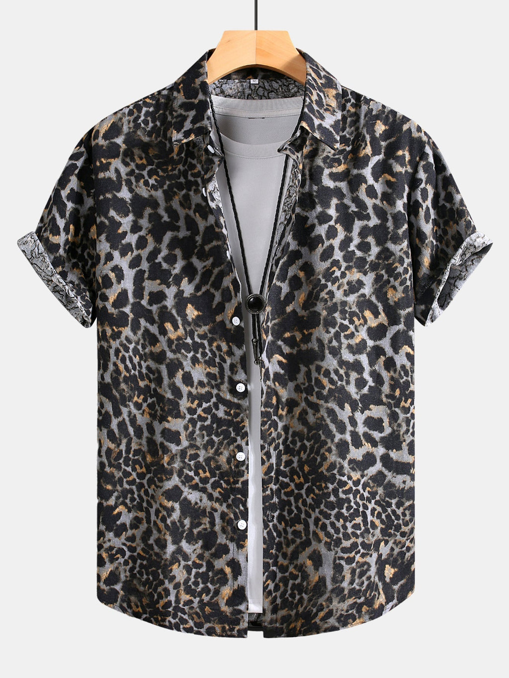 Button-Up Shirt with Leopard Print