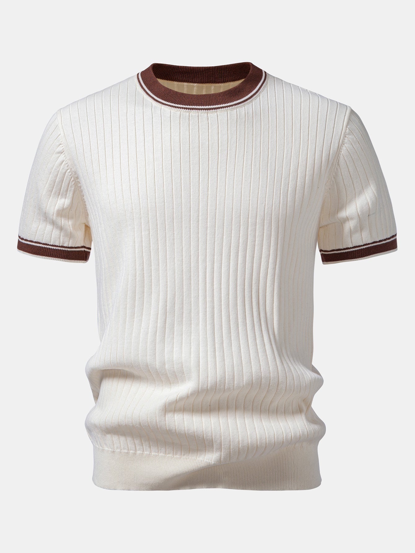 Contrast Trim Crew Neck Knit Tee & Slim Fit Tapered Pants