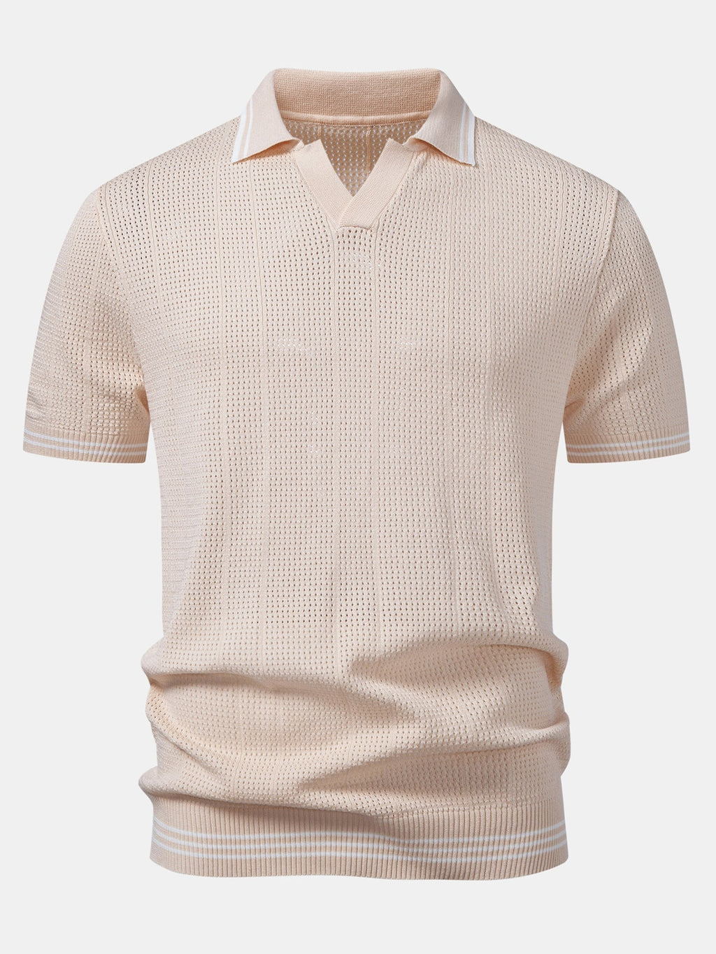 Open Knit Polo with Contrast Johnny Collar