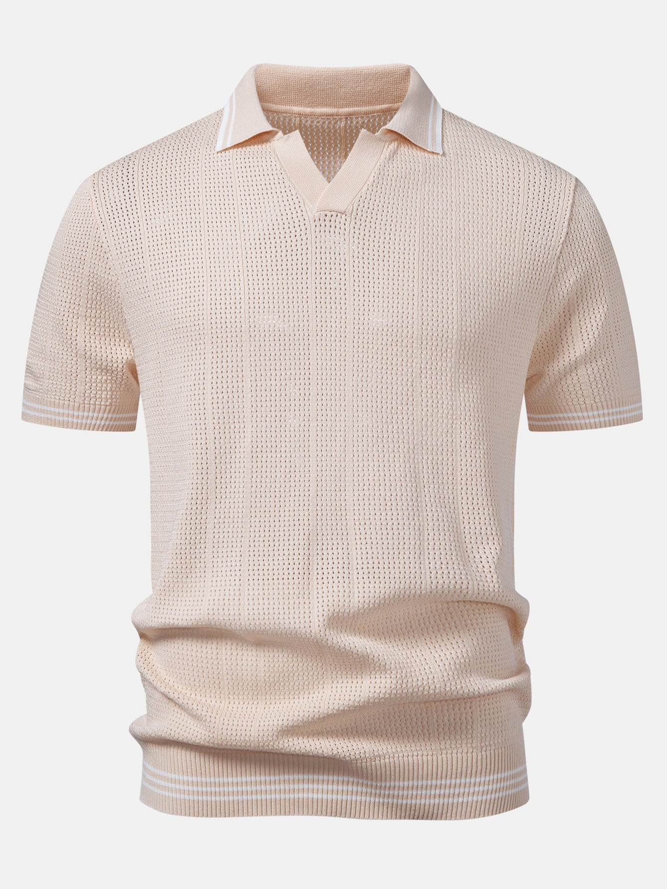 Open Knit Polo with Contrast Johnny Collar