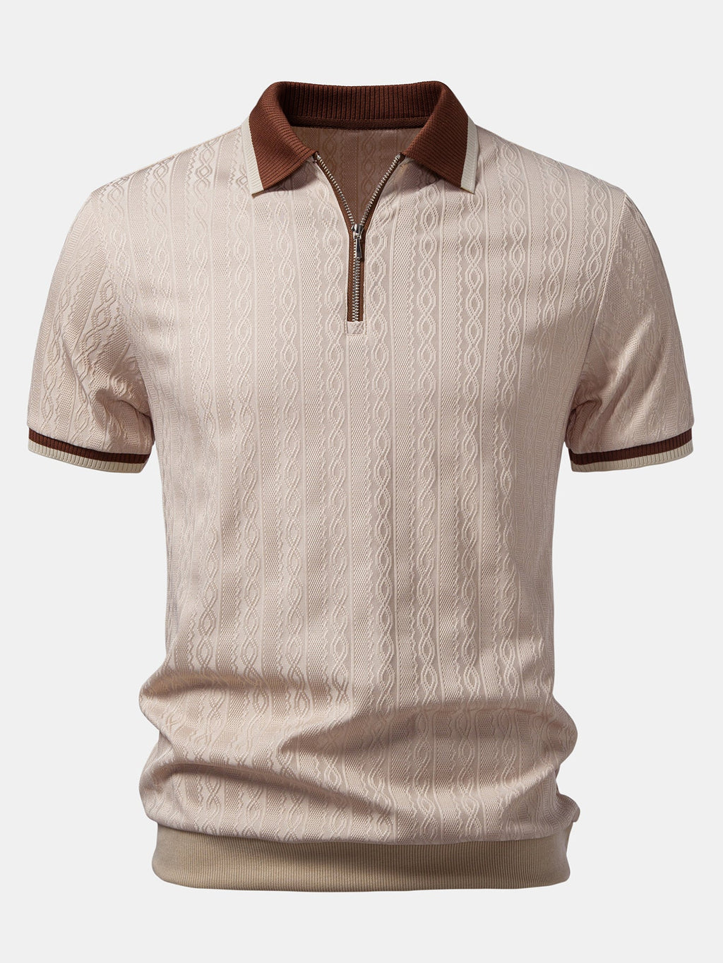 Textured Knit Polo with Contrast Trim & Slim Fit Tapered Trousers