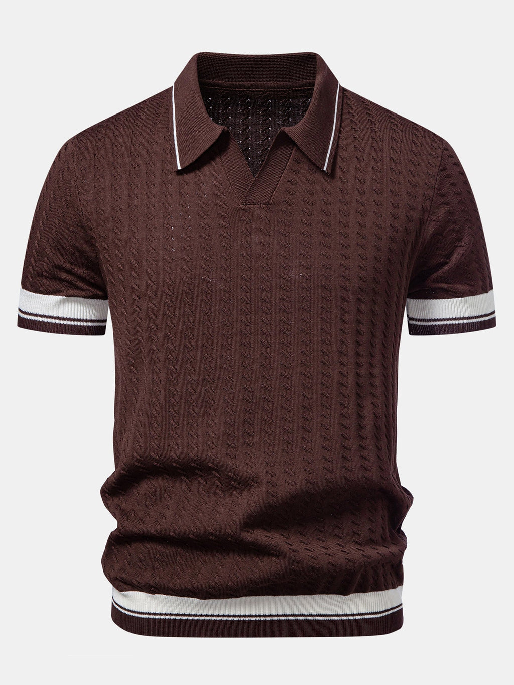 Textured Knit Polo with Contrast Trim and Johnny Collar