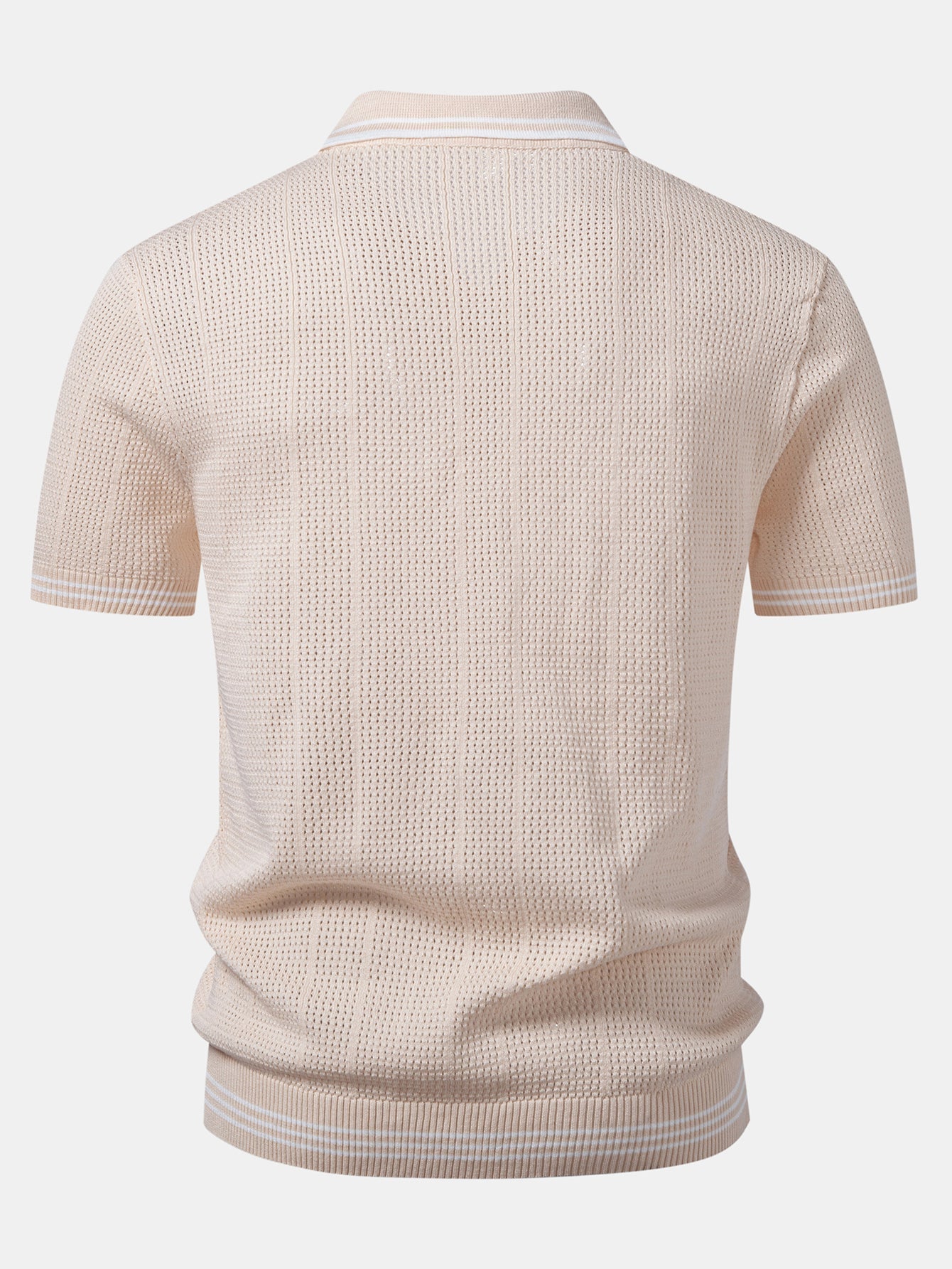 Open Knit Polo with Contrast Johnny Collar