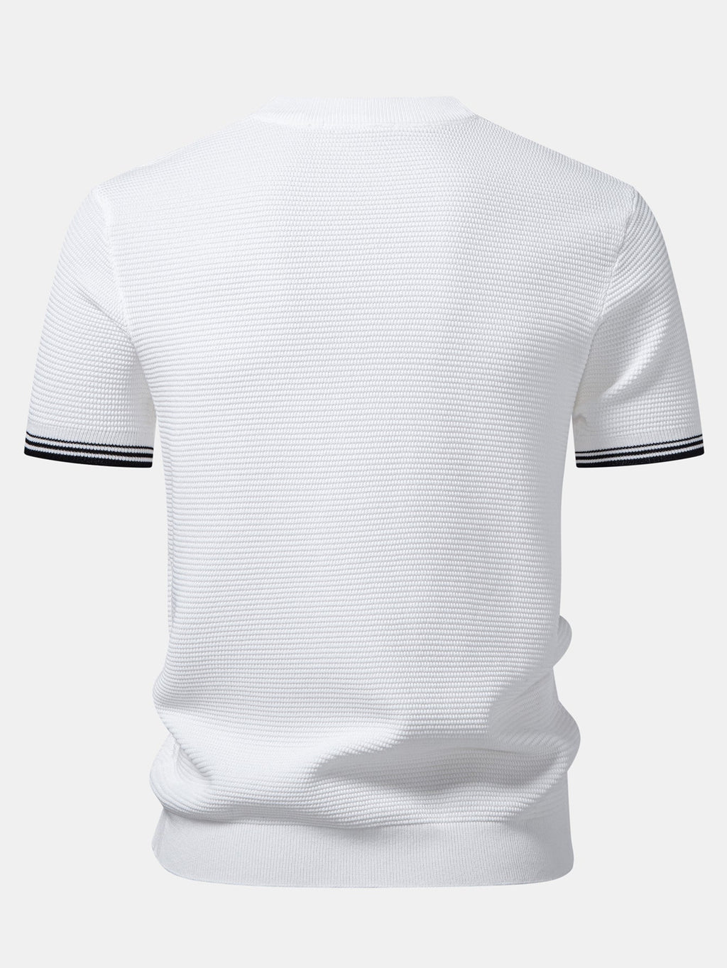 Ribbed Knit T-Shirt with Contrast Stripe Trim