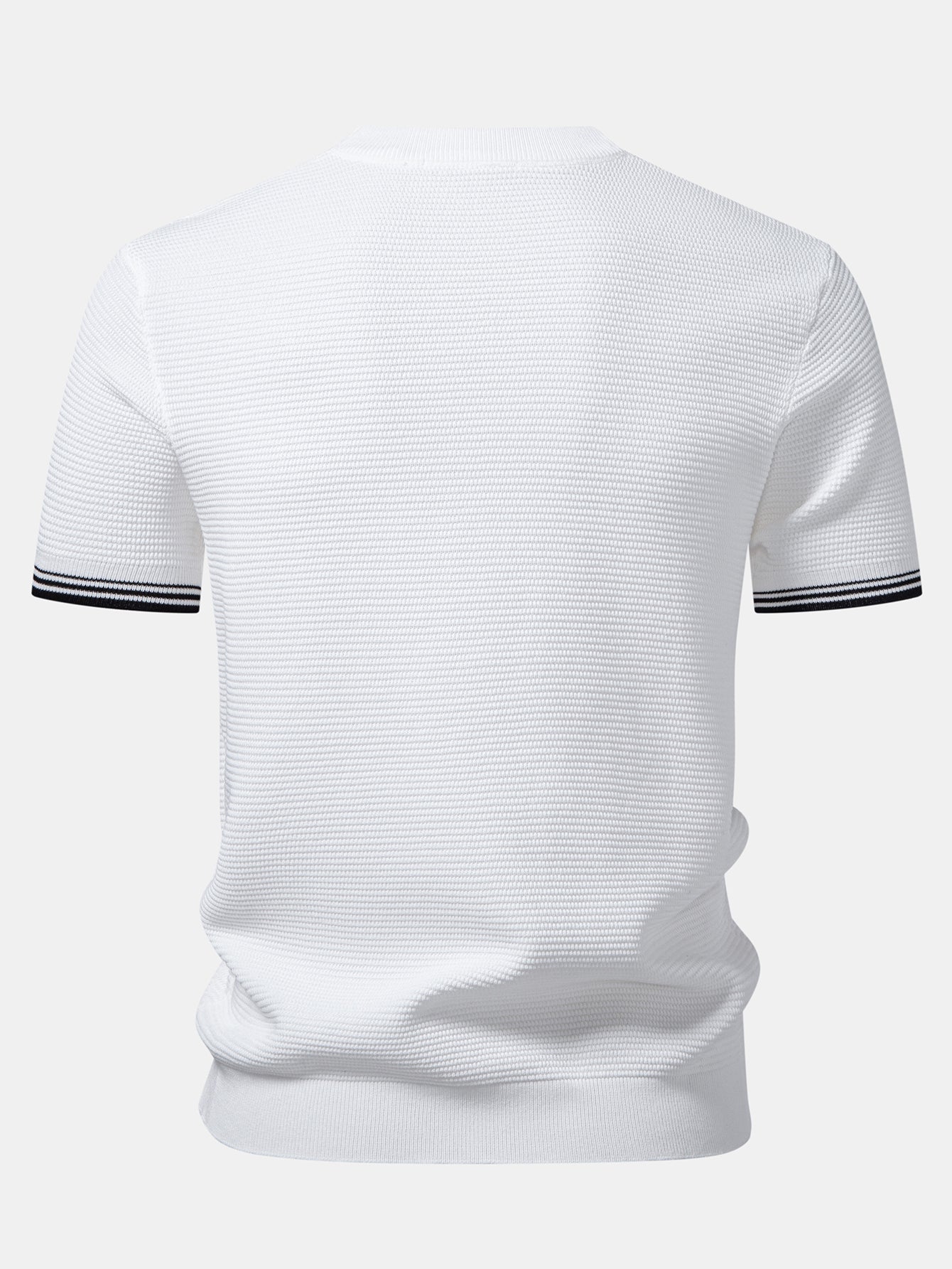 Ribbed Knit T-Shirt with Contrast Stripe Trim