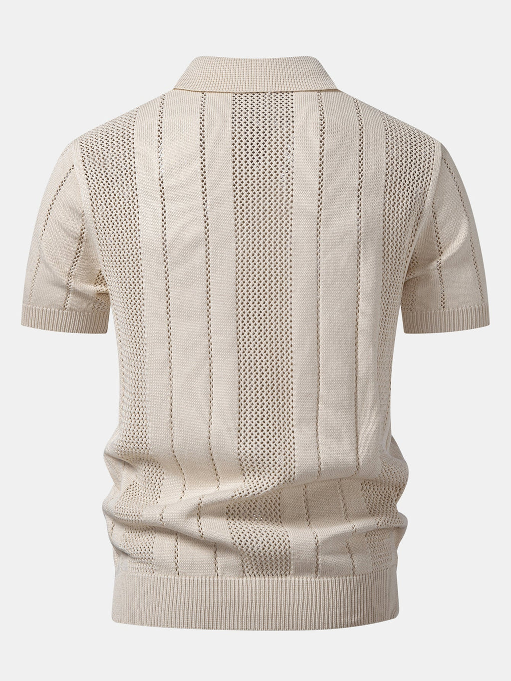 Johnny Collar Striped Knit Polo with Open Weave