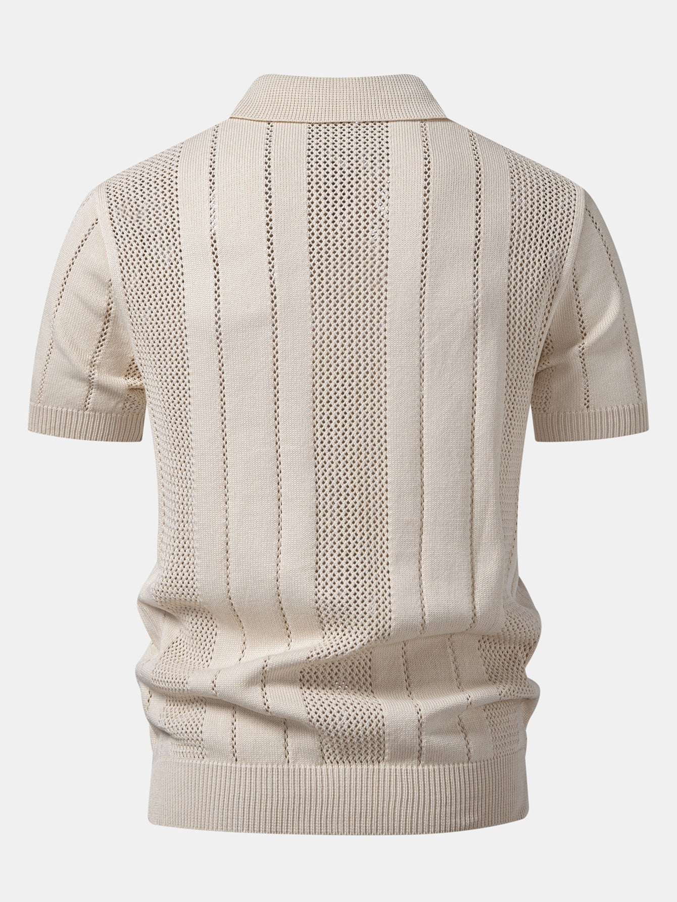 Johnny Collar Striped Knit Polo with Open Weave