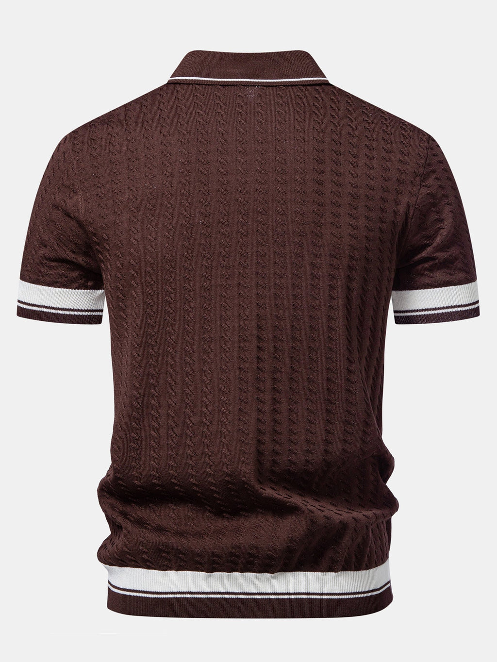 Textured Knit Polo with Contrast Trim and Johnny Collar