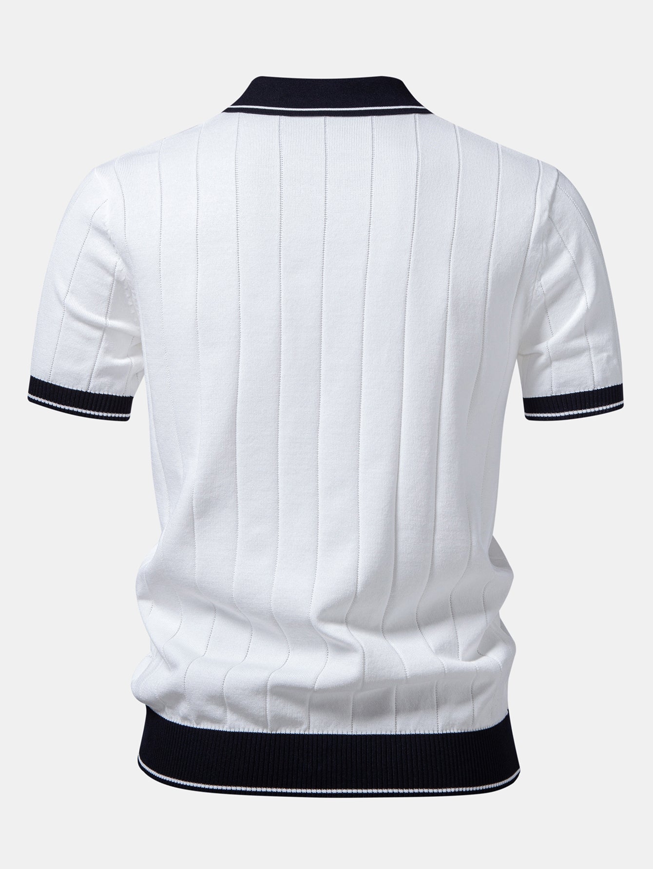 Ribbed Knit Polo with Contrast Trim and Straight Leg Ribbed Trousers