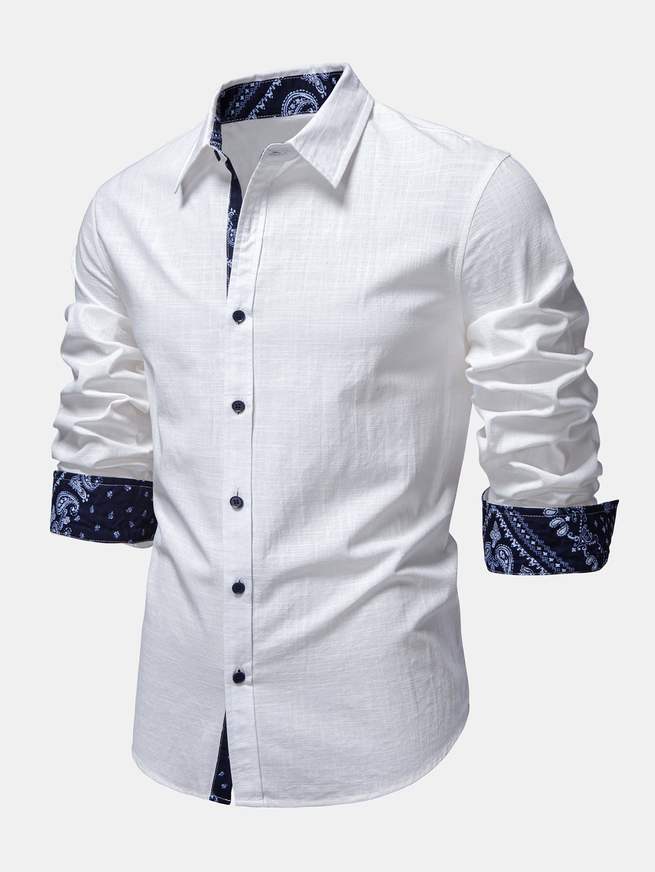 Paisley Print Contrast Linen Shirt & Straight-Leg Linen Trousers