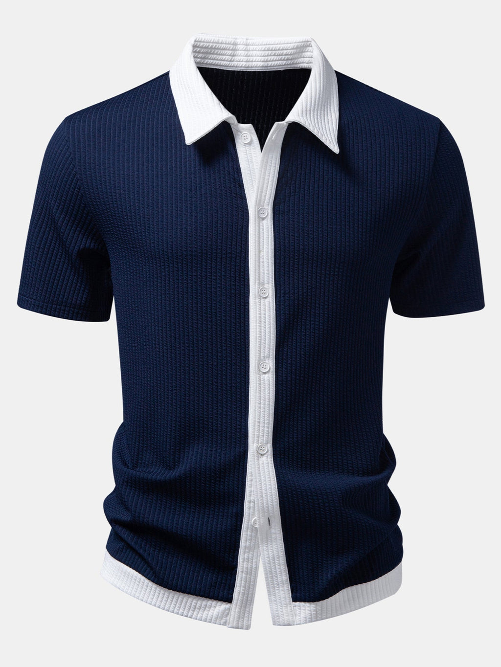 Button-Up Shirt with Contrast Ribbed Design