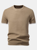 Ribbed Knit T-Shirt with Contrast Stripe Trim