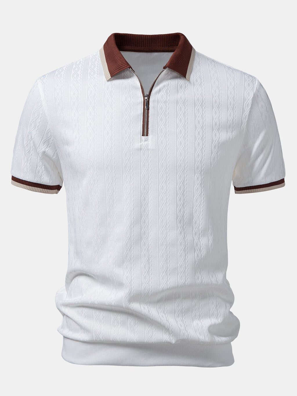 Textured Knit Polo with Contrast Trim & Slim Fit Tapered Trousers