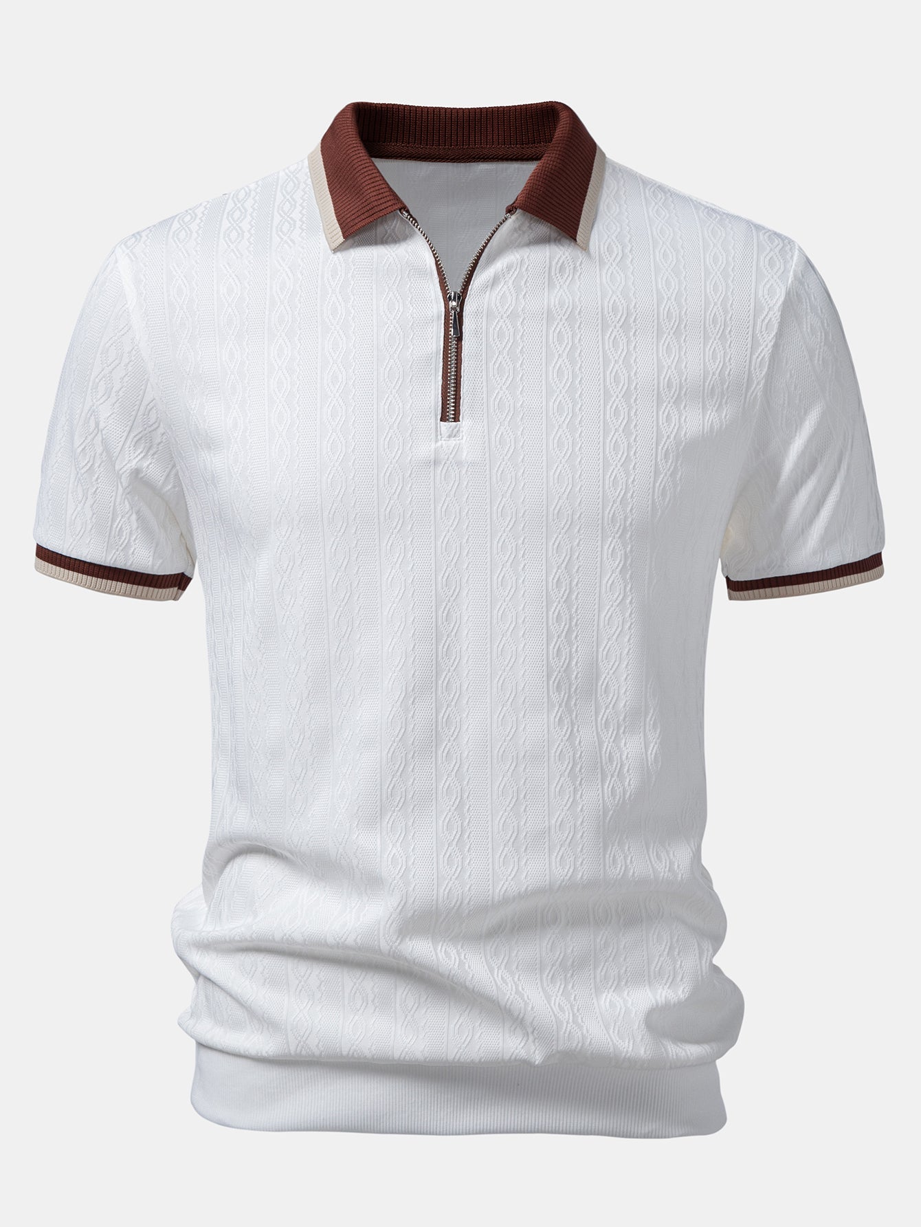 Textured Knit Polo with Contrast Trim & Slim Fit Tapered Trousers