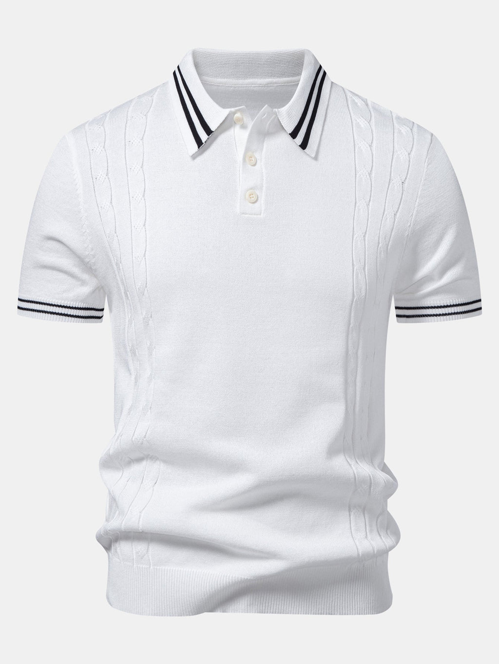 Twisted Jacquard Knit Polo with Contrast Trim & Slim Fit Tapered Trousers