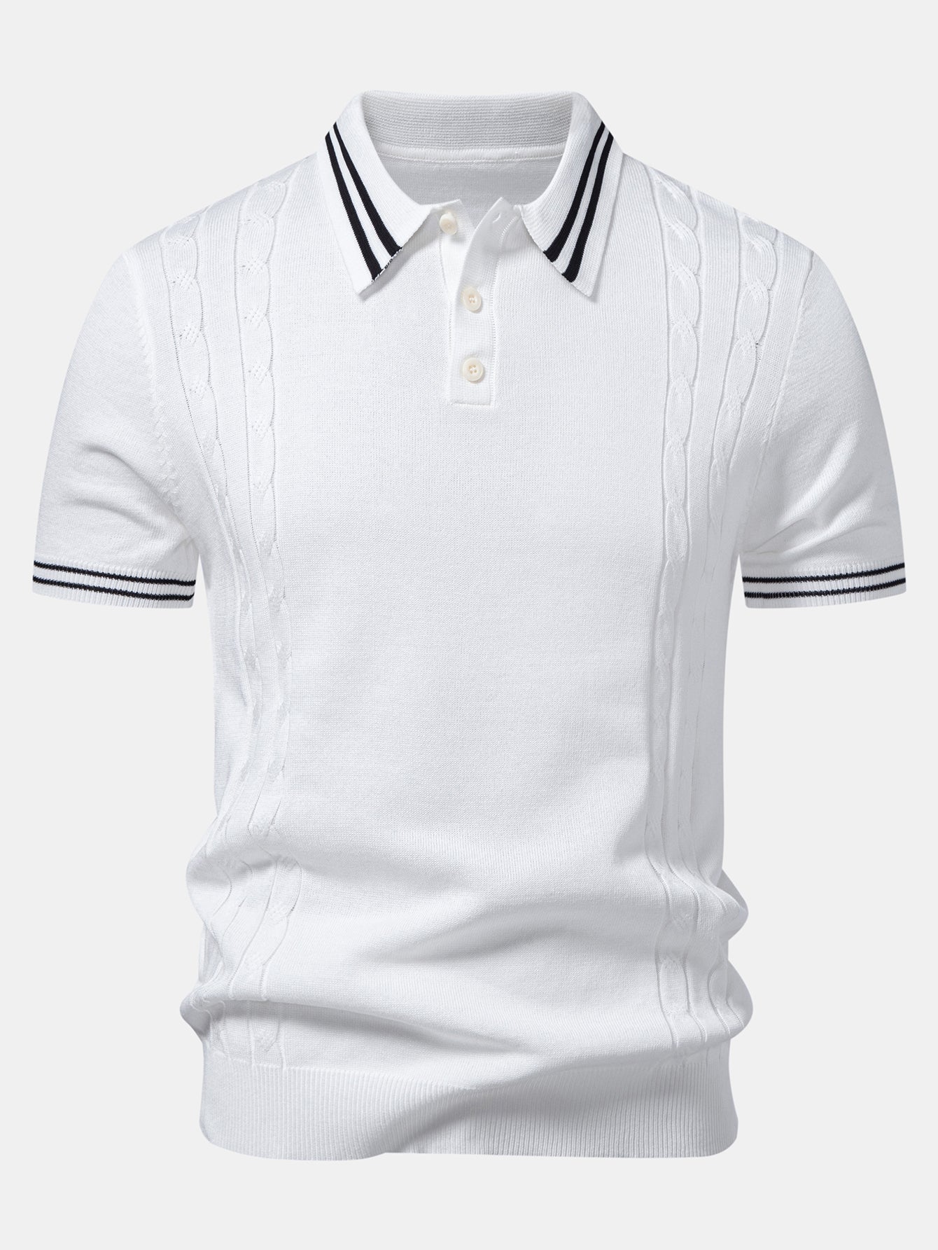 Twisted Jacquard Knit Polo with Contrast Trim
