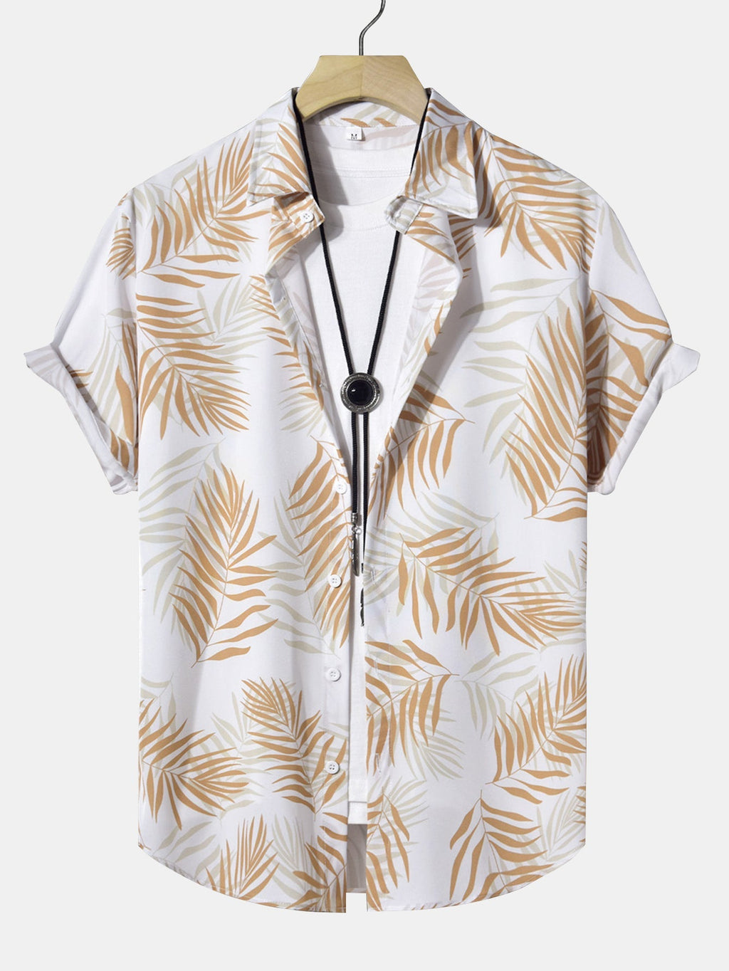 Leaf Pattern Button-Up Shirt and Swim Shorts Set