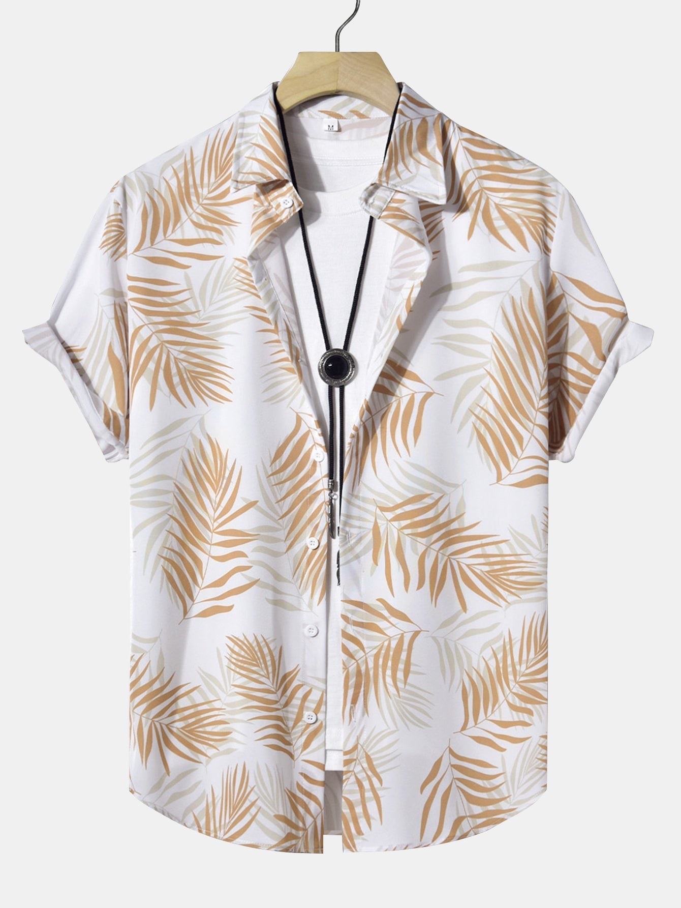 Leaf Pattern Button-Up Shirt and Swim Shorts Set