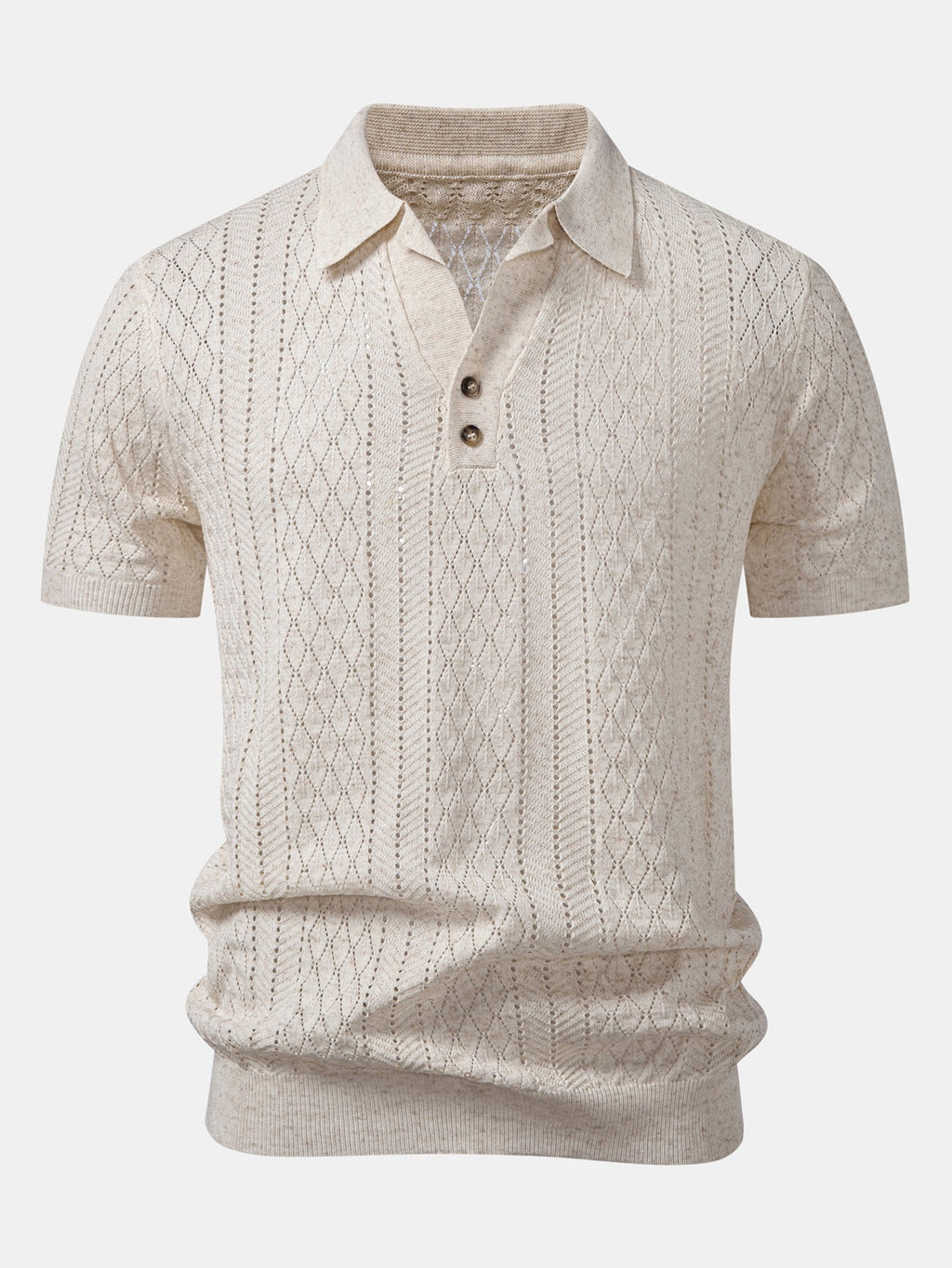 Open Knit Polo with Geometric Design