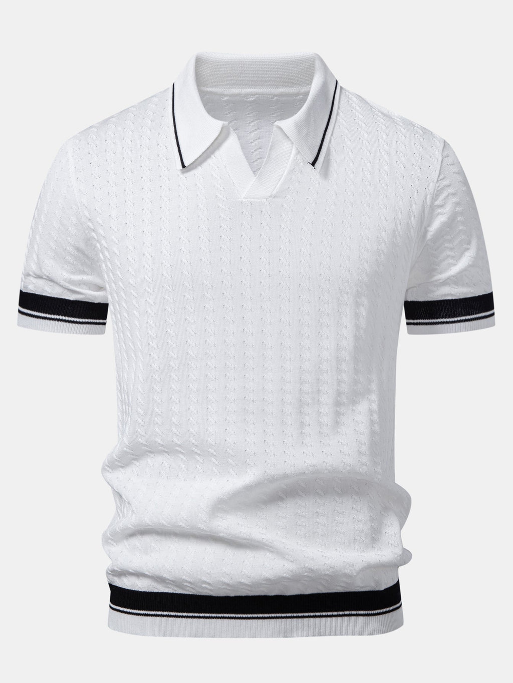 Textured Knit Polo with Contrast Trim and Johnny Collar