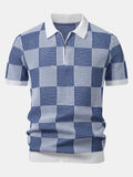 Crocheted Zipper Knit Polo with Checkerboard Design