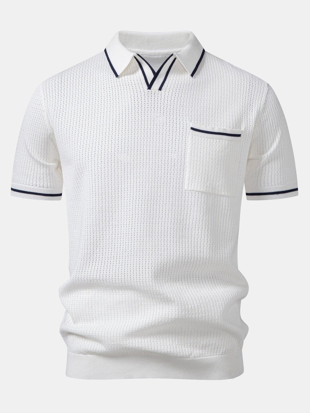 Johnny Collar Knit Polo with Contrast Stripe Trim and Pocket