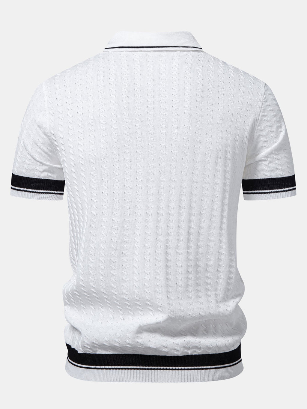 Textured Knit Polo with Contrast Trim and Johnny Collar